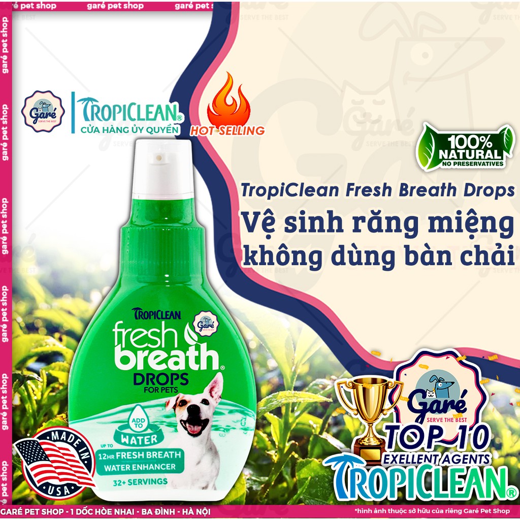 Nước vệ sinh răng miệng ngăn ngừa Mảng Bám, Mùi Hôi, Cao Răng Chó Mèo đậm đặc- FRESH BREATH BY TROPICLEAN DROPS FOR CATS