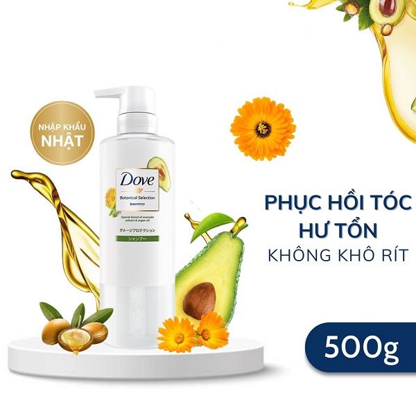 Bộ Dầu Gội Kem Xả Dove Phục Hồi Tóc Hư Tổn Chiết Xuất Bơ Dầu Argan Hoa Cúc Dove Botanical Selection Shampoo & Conditoner