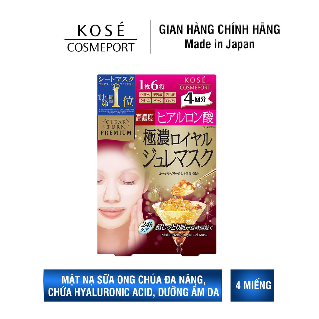 Mặt Nạ Sữa Ong Chúa Đa Năng Kosé Cosmeport Clear Turn Premium Royal Jelly Mask Hyaluronic Acid 120ml (4 Miếng)