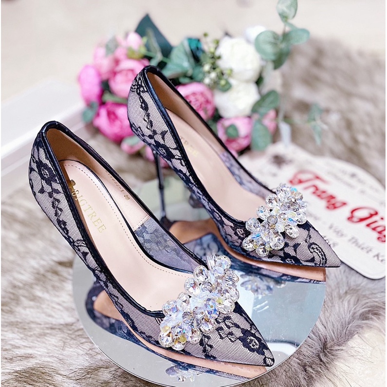 TK1853 GIÀY CƯỚI REN PHỐI ĐÁ PHA LÊ CAO CẤP