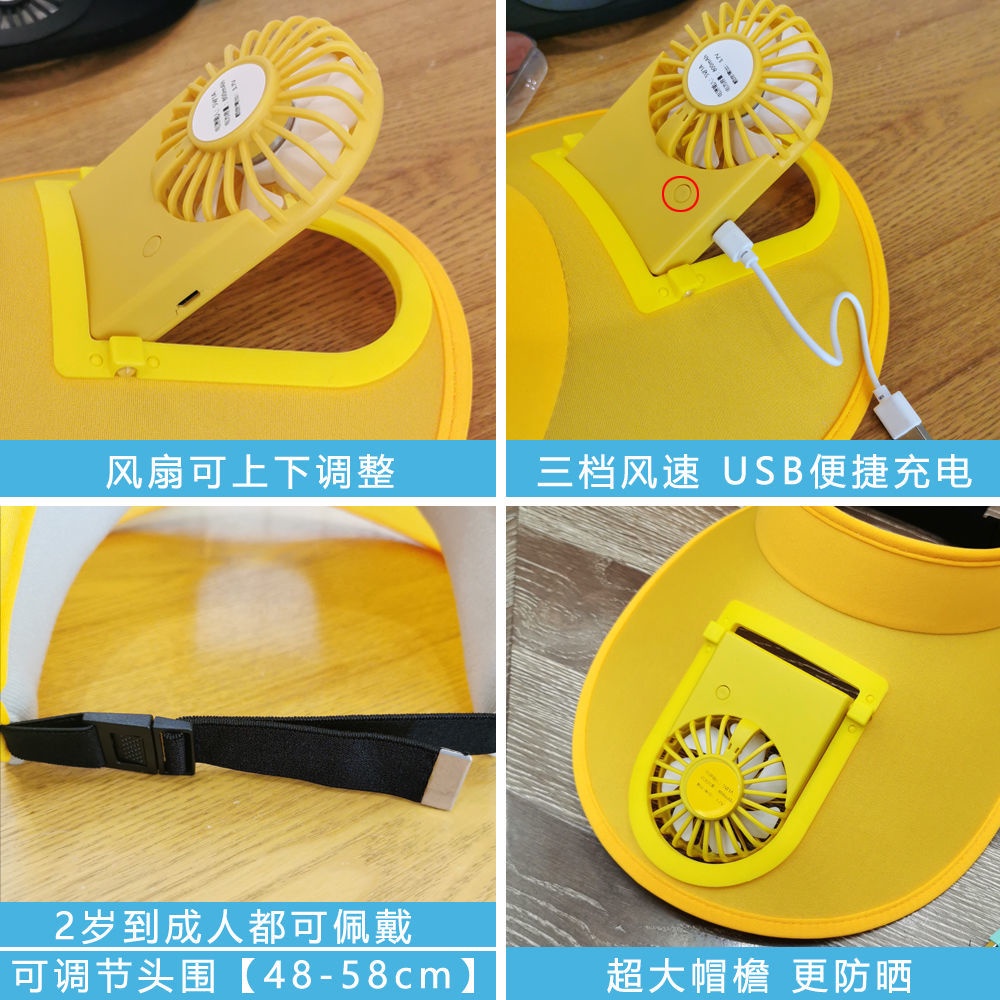 Nón Chống Nắng Vành Rộng Hở Chóp Kèm Quạt Có Thể Sạc Lại Cho Bé