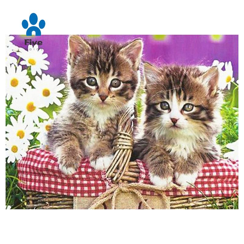 Tranh thêu chữ thập đính đá kim cương 5D hình vẽ mèo 2