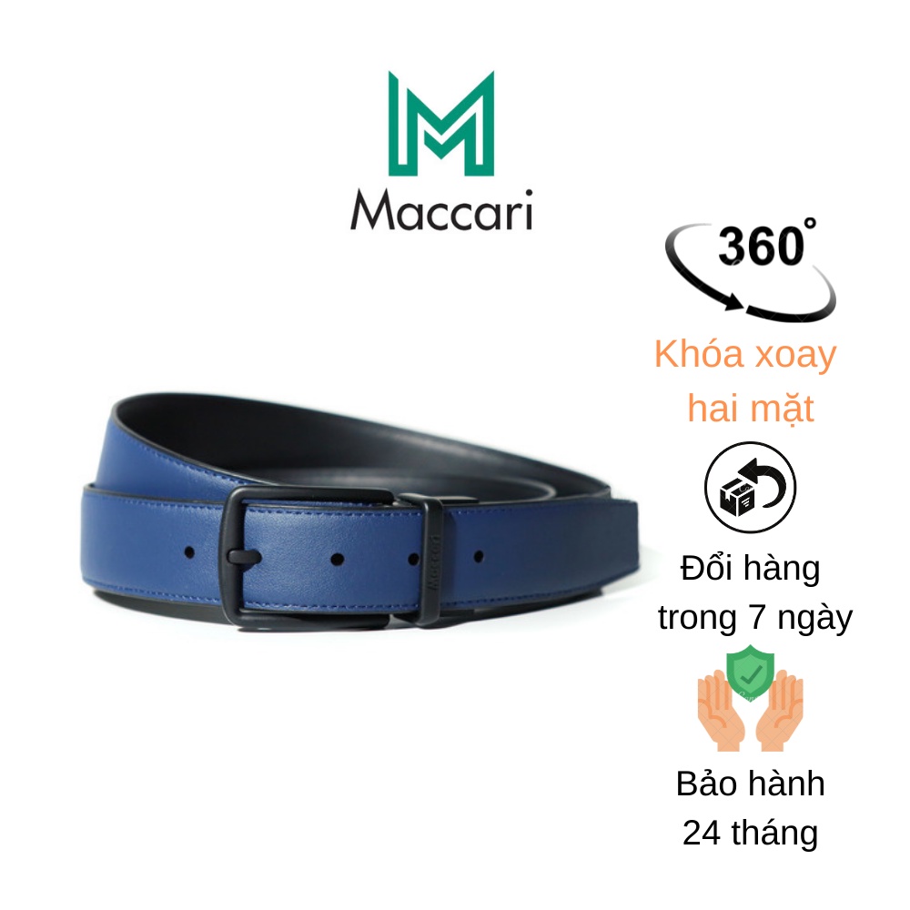 Thắt lưng da nam dây nịt Simply Belt Maccari TLMAC04 màu Xanh Navy- Khóa xoay chiều màu Đen- Da bò nhập khẩu