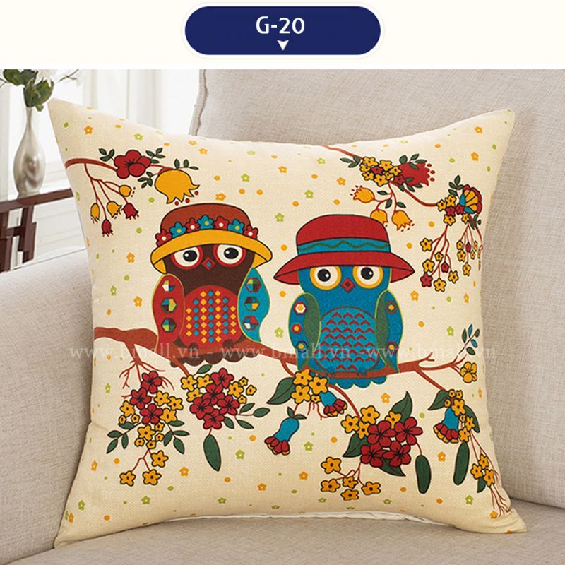 Vỏ gối thổ cẩm vintage hình thú kích thước 45×45