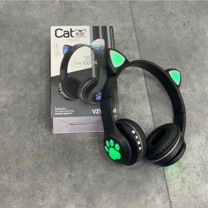 Tai Nghe Chụp Tai Bluetooth Không Dây Tai Mèo Đáng Yêu Có Đèn LED 23M