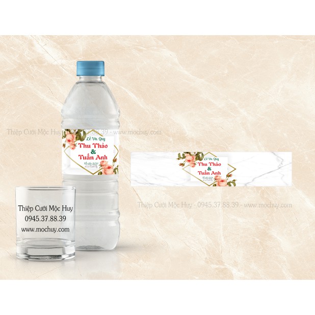 SET 50 Tem dán chai nước suối dùng cho lễ cưới, hỏi