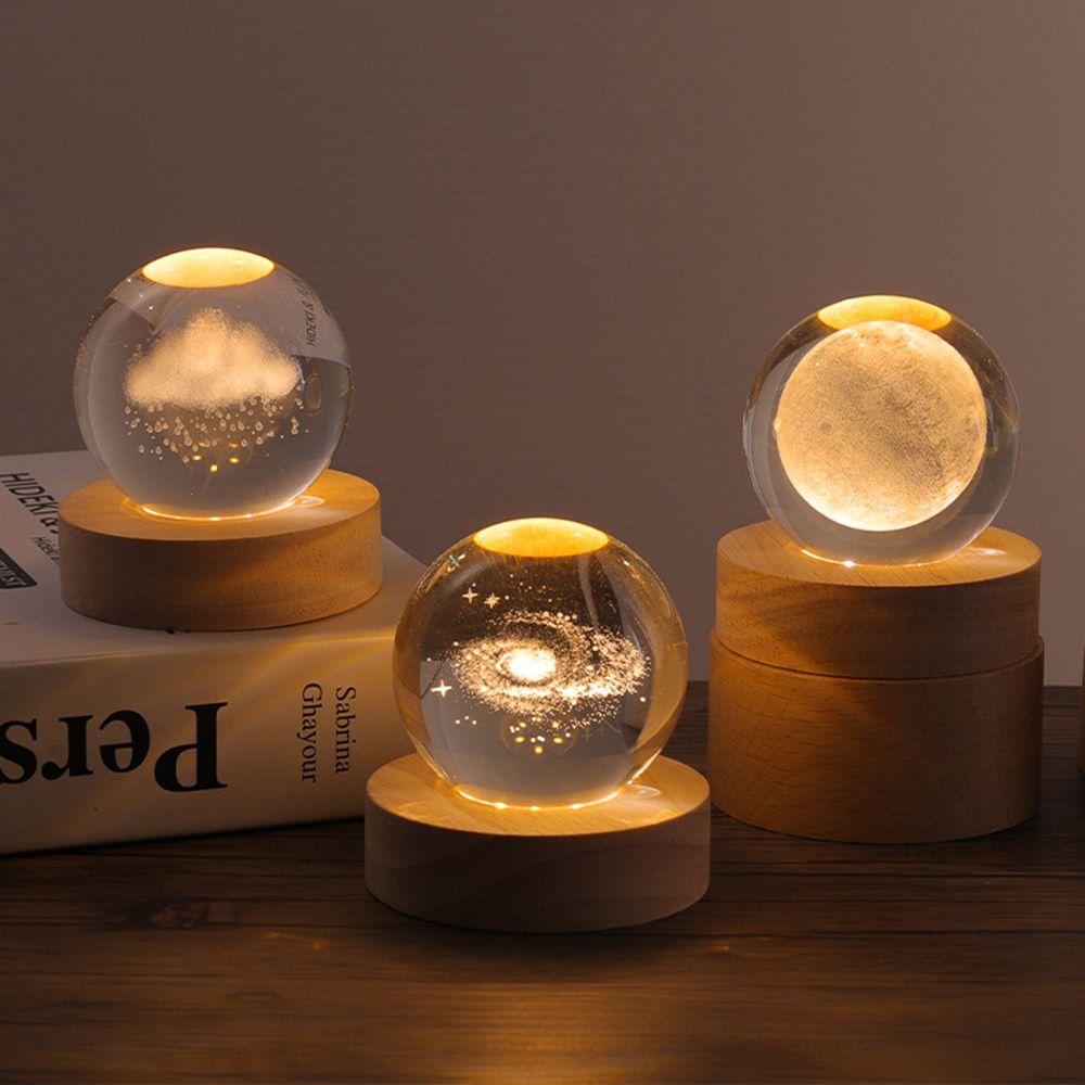 Muvako Crystsal ball night light cơ sở thắp sáng bằng gỗ máy chiếu lãng mạn đèn mặt trăng quả cầu pha lê trang trí phòng ngủ đèn led ban đêm