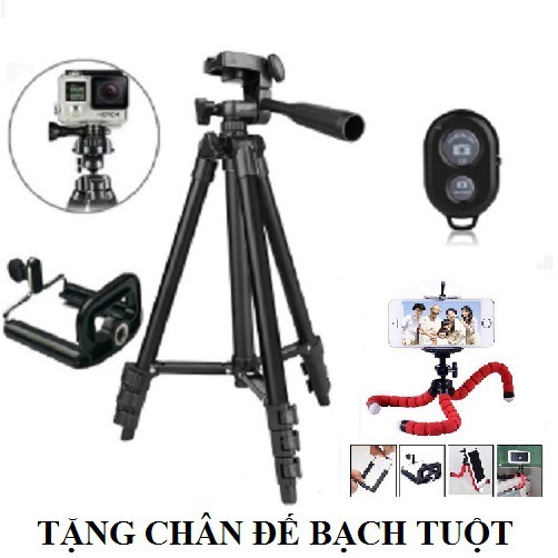 Combo Chân Đế Chụp Hình 3120 + Kẹp Điện Thoai + Remote Bluetooth Tặng Giá Đở Bạch Tuột