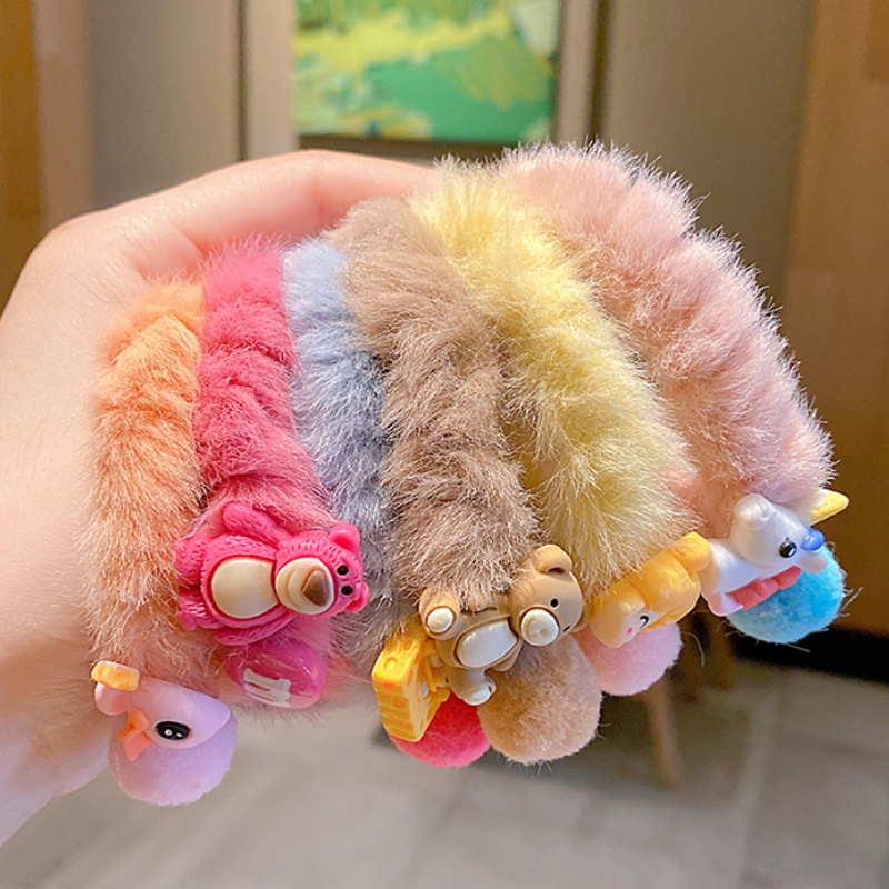 Dây cột tóc lông nhung họa tiết hoạt hình phong cách Hàn Quốc dễ thương