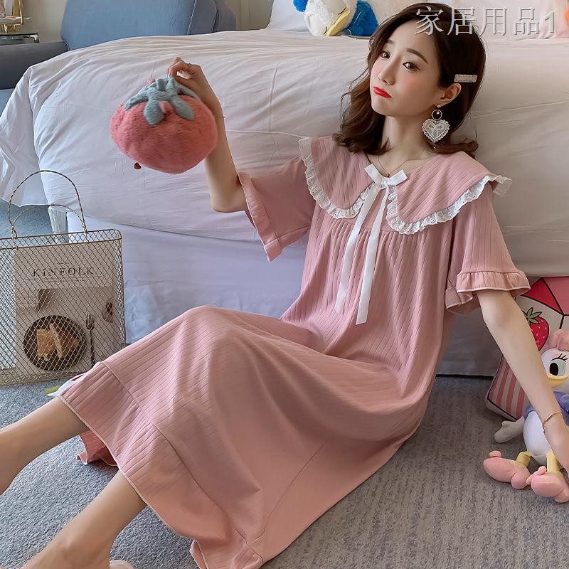 ∋▤▩Váy ngủ cotton kiểu công chúa nữ mùa hè ngắn tay dài giữa búp bê ngọt ngào sinh quần áo mặc nhà rộng rãi1