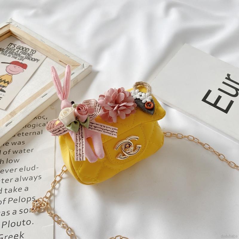 Túi xách đeo chéo vai bằng da PU gắn chú thỏ dễ thương cho bé gái