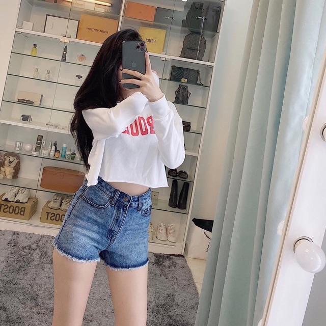 Quần short jeans vintage lưng cao