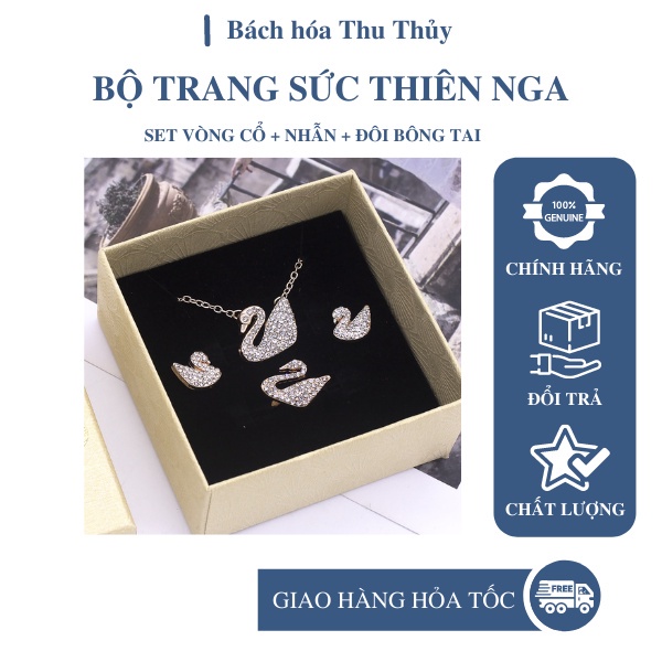 Bộ trang sức thiên nga vòng cổ + nhẫn + đôi bông tai thiết kế sang trọng quý phải thích hợp làm quà tặng BHTT30