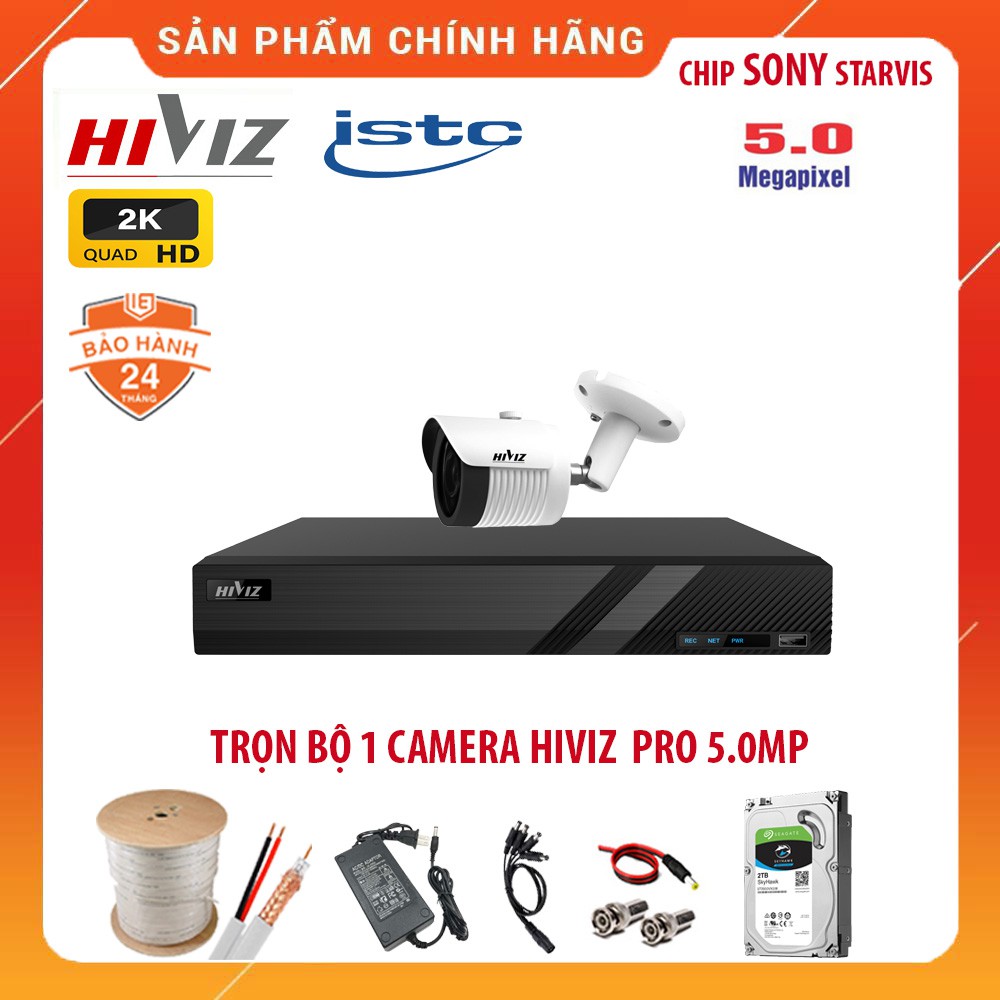 Trọn Bộ 4 Camera giám sát HIVIZ Pro 5.0MP {2K} Siêu nét -  Kèm HDD, Đầy đủ phụ kiện lắp đặt | BigBuy360 - bigbuy360.vn