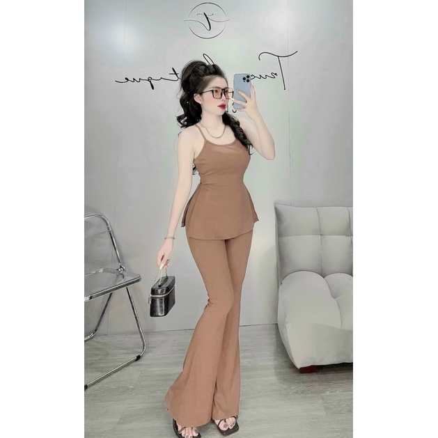 SÉT THUN GÂN ÁO 2 DÂY QUẦN ÔM DÀI ỐNG LOE TÔN DÁNG SIU HOT DX