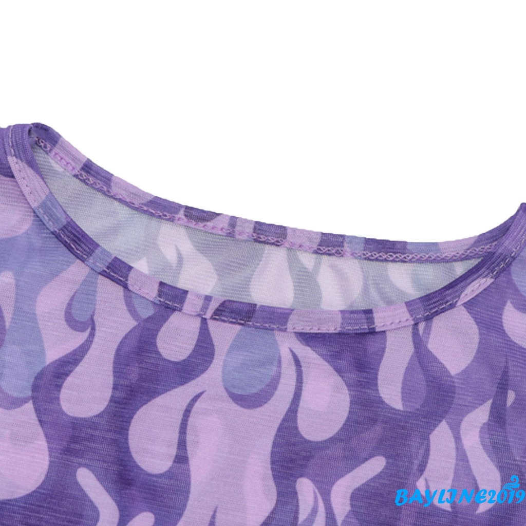 Áo thun tay dài ống loe vải lưới in họa tiết thời trang cho nữ