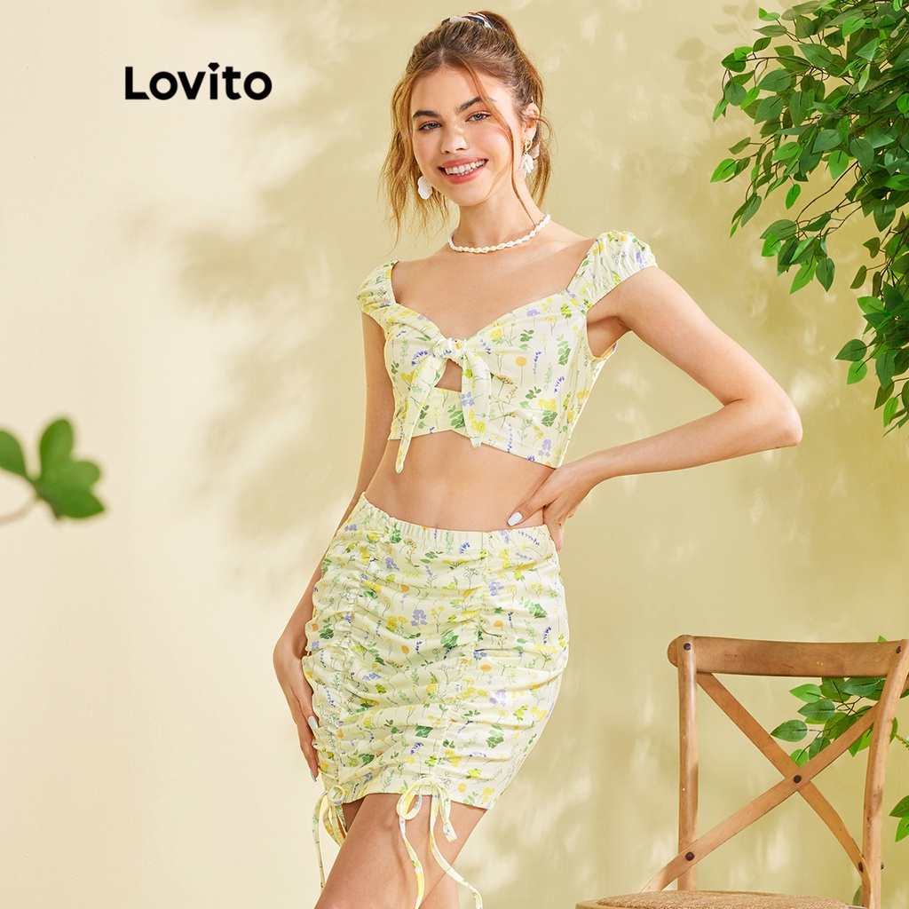 Lovito FREE NATURE Chân Váy Dây Rút Phối Nơ Xinh Xắn Thời Trang L28EE008 (Xanh Lá Cây Nhạt)