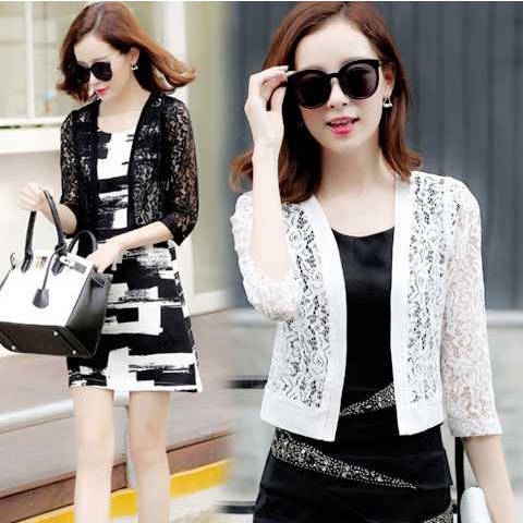 Áo Khoác Cardigan Mỏng / Ngắn Tay Dáng Rộng Phối Ren Thời Trang Cho Nữ Mới