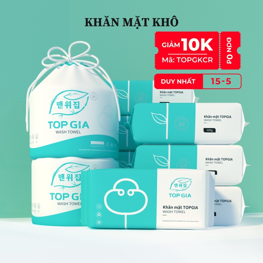 Khăn mặt khô Top Gia dùng 1 lần lau khô, lau ướt , Giấy lau mặt dùng một lần