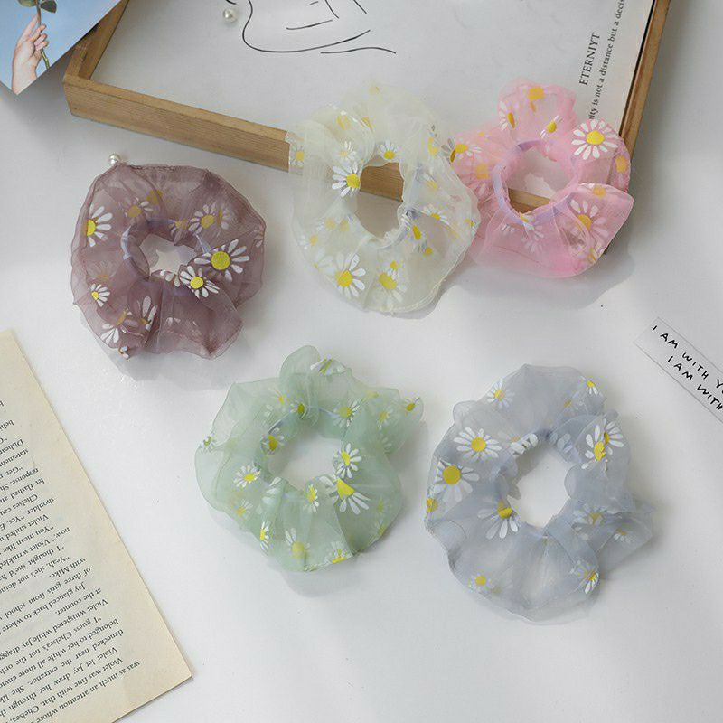 [HÀNG LOẠI 1] Scrunchies dây cột tóc vải lưới in hoa cúc nhỏ xinh xinh