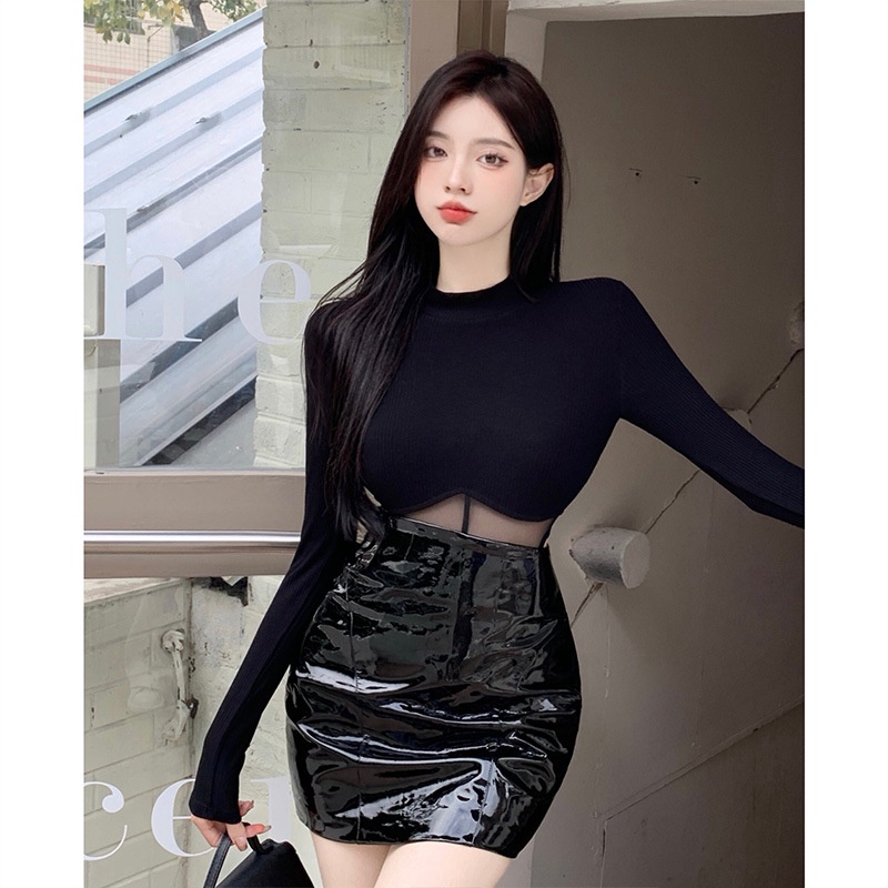 Bộ Áo Liền Quần Tay Dài Ôm Dáng Phối Lưới Màu Đen Thời Trang Cho Nữ | BigBuy360 - bigbuy360.vn
