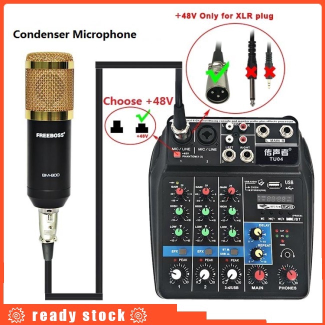 Bộ máy trộn âm thanh có 4 kênh thu bluetooth cho sân khấu