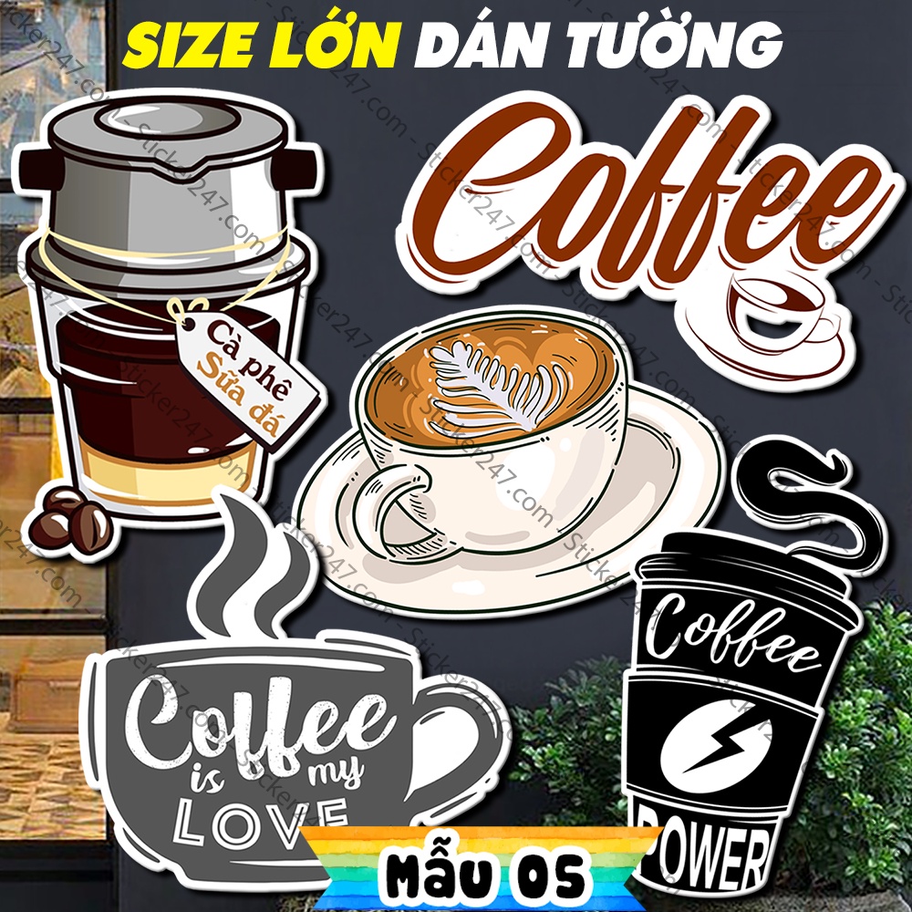 Decal Khổ Lớn Ly Trà Sữa, Sinh Tố, Nước Ép, Cà Phê 𝑭𝒓𝒆𝒆𝒔𝒉𝒊𝒑 dùng decor trang trí quán nước, dán kính, dán tủ, kệ, quầy