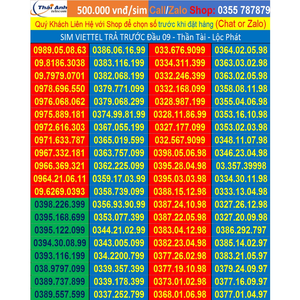 Sim đẹp 4G Viettel Gói cước V90 - V120 Ngày Tháng năm sinh Gói cước V90, V120, f70, F90 đồng giá 500.000 vnđ