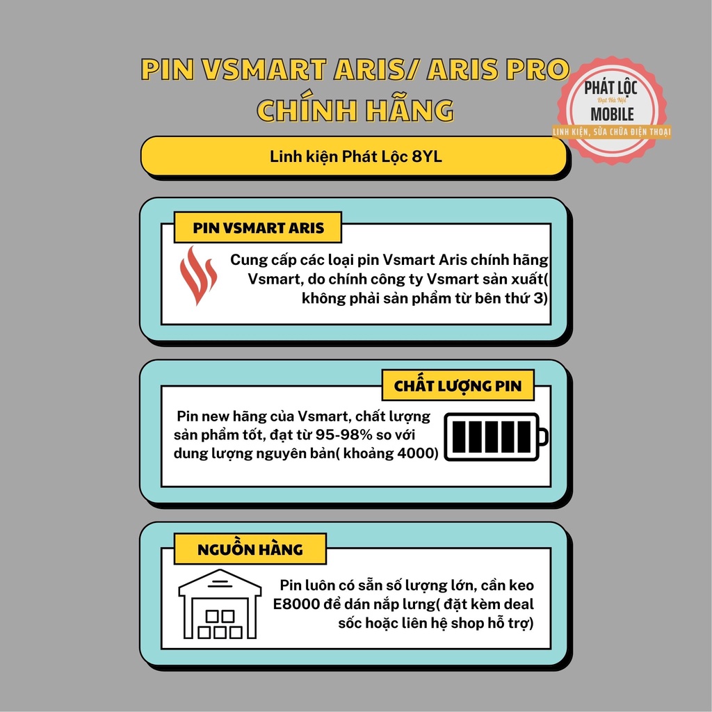 Pin Vsmart Aris/ Aris Pro zin chính hãng, dung lượng 4000mAh, BVSM 74X, Bảo hành 3 tháng