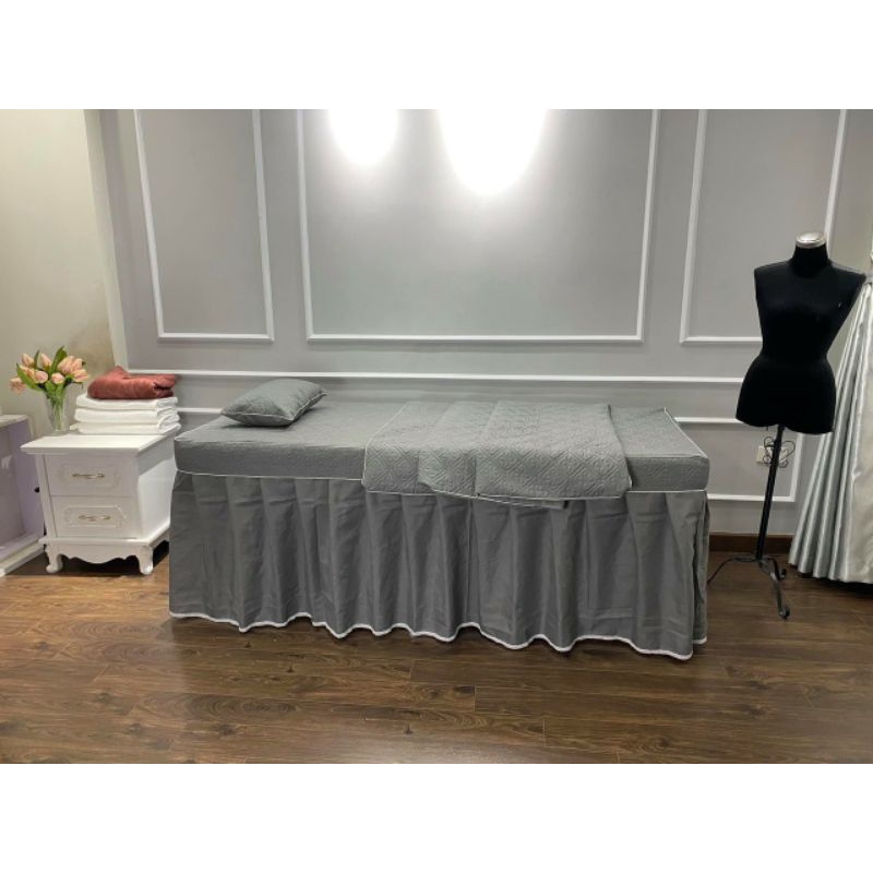 Ga drap giường spa, ga giường nối mi, giường gội chất cotton poly tặng kèm vỏ gối