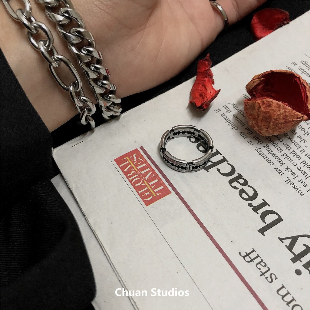 Nhẫn Titan Thời Trang Đường Phố Cổ Điển Cá Tính Cho Nam Nữ