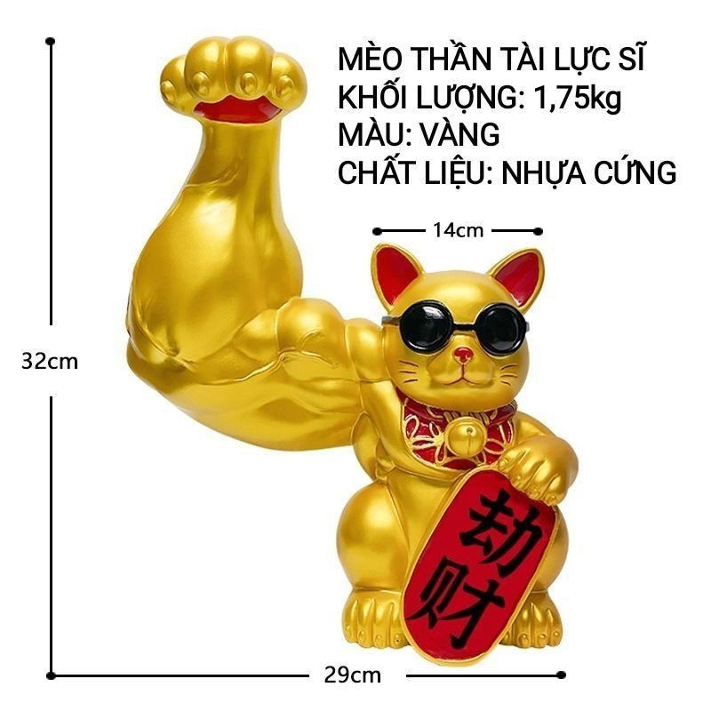 Mèo thần tài [ TẶNG MÓC KHÓA ] mèo thần tài cơ bắp lực sĩ cục súc tay đô tay lớn phát tài phát lộc thịnh vượng | BigBuy360 - bigbuy360.vn