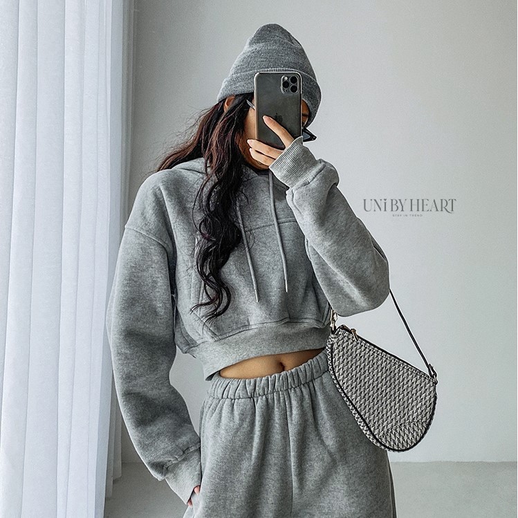 Áo nỉ hoodie crop top Luci Top AHD001 chất nỉ dày dặn, trendy, thoải mái, dễ phối đồ - Uni By Heart | BigBuy360 - bigbuy360.vn