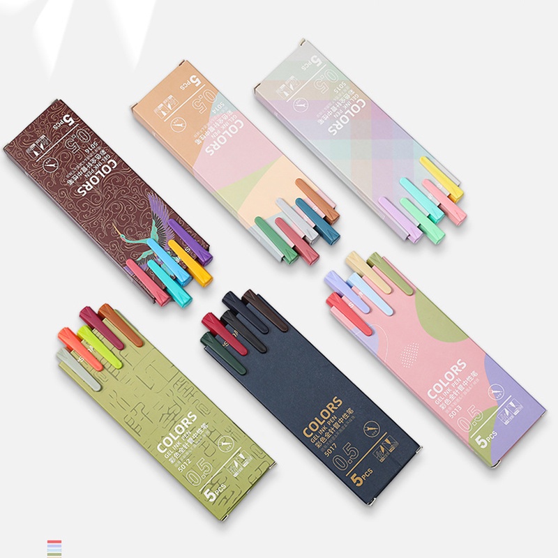 Set 5 bút mực gel màu macaron 0.5mm phong cách vintage