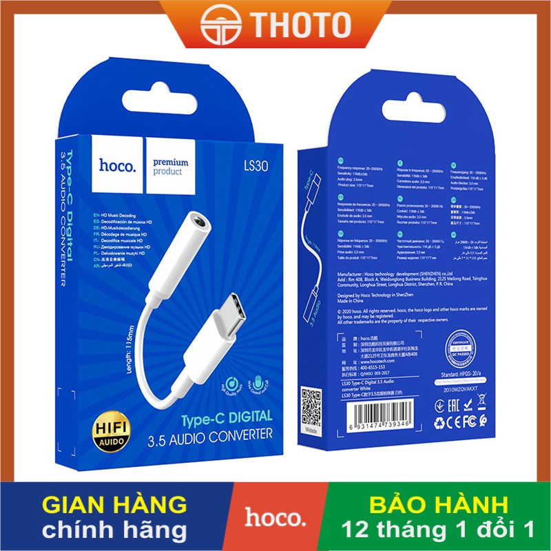 [BH 12 tháng] Jack chuyển đổi Type-C chính hãng HOCO, Cáp chuyển đổi cổng USB-C sang giắc tai nghe 3.5 mm, có hỗ trợ MIC