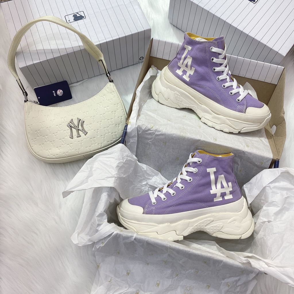 [CHÍNH HÃNG] Giày thể thao Sneaker M.L.B Chunky Canvas cổ cao logo LA Dodger màu Tím - CODE: 32SHU1111-07V