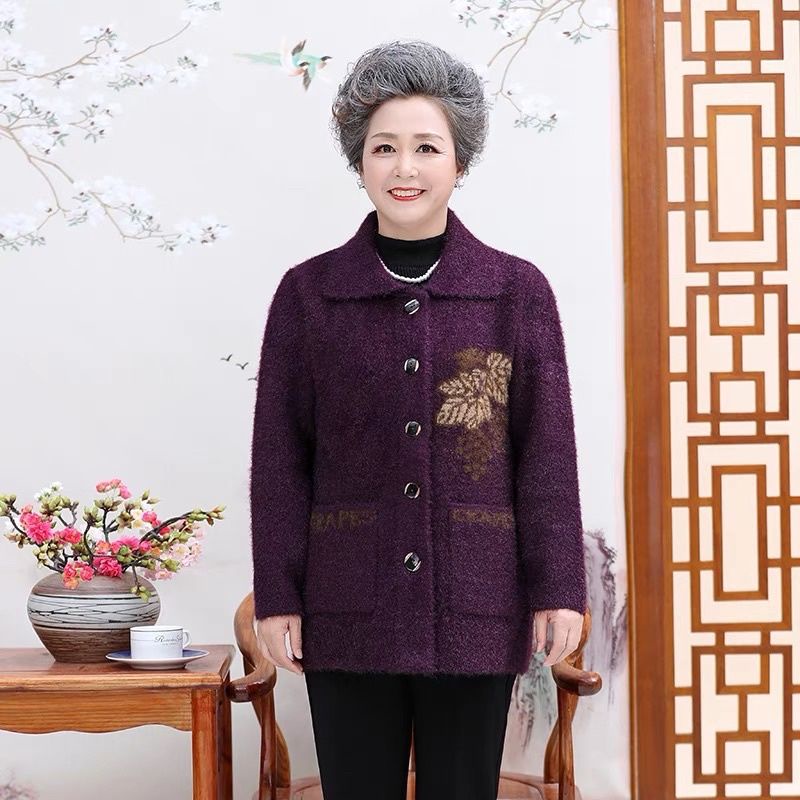 Áo khoác len trung niên thêu hoa cài cúc tặng bà tặng mẹ