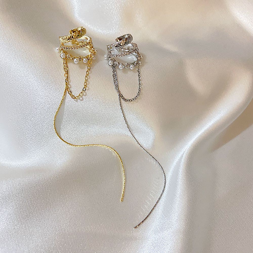 Khuyên Kẹp Vành Tai Dáng Dài Bằng Kim Loại Đính Đá Zircon / Ngọc Trai Nhiều Màu Sắc Phong Cách Hip Hop Cá Tính Cho Nữ