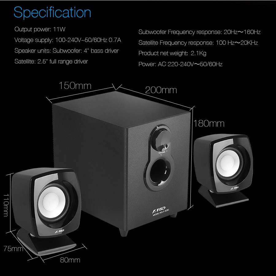 Loa vi tính Fenda F203G - 2.1 - Hàng Chính Hãng