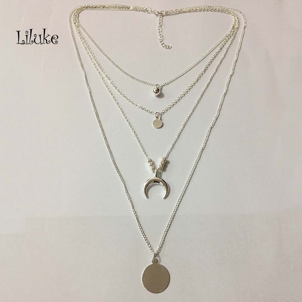 Vòng cổ Hợp Kim Nhiều Lớp Mặt Hình Mặt Trăng Cá Tính Cho Nữ