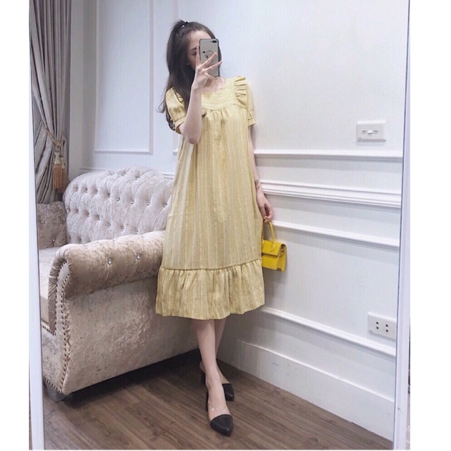 VÁY BẦU ĐẸP DÁNG SUÔNG DÀI KẺ SỌC ĐẦM BẦU CỘC TAY MÙA HÈ