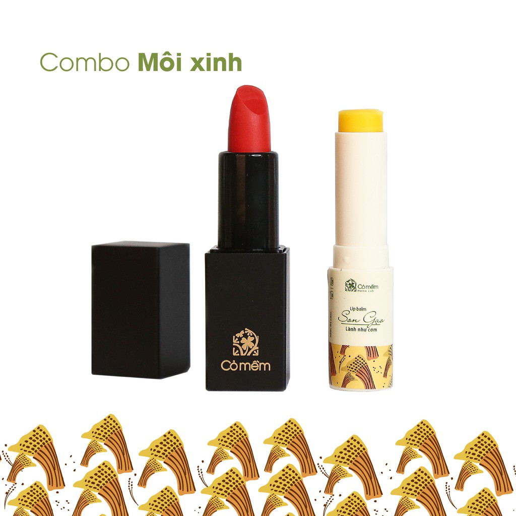 Bộ Chăm Sóc Môi Cho Bà Bầu - Combo Son Lụa Và Son Dưỡng Cho Bà Bầu Cỏ Mềm