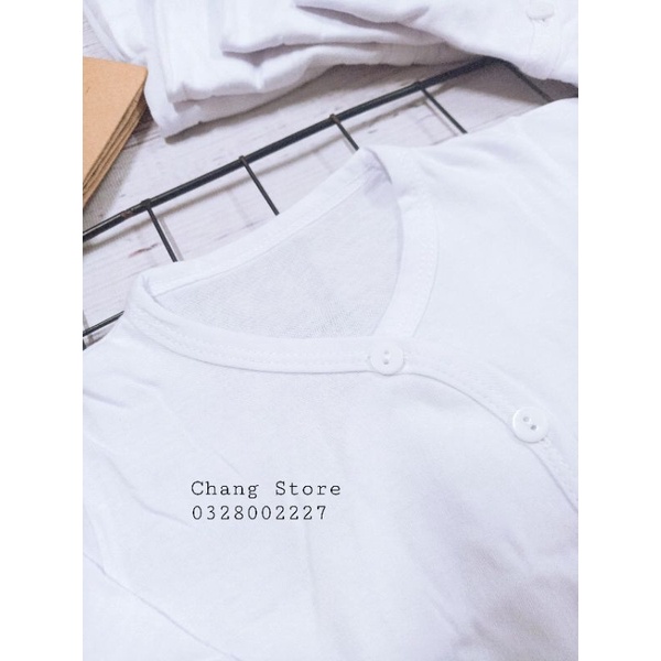 Áo Tay Dài Cài Xéo Màu Trắng Cho Bé Sơ Sinh 100% cotton