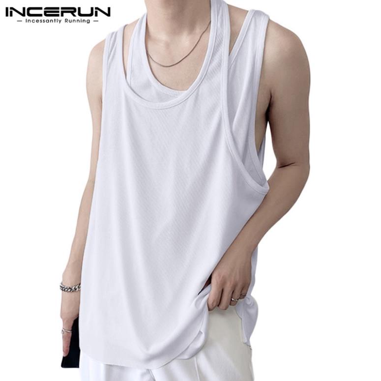 Áo tank top nam INCERUN 3 lỗ đắp vải nhỏ màu trơn giải trí mùa hè có 3 màu Đẹp