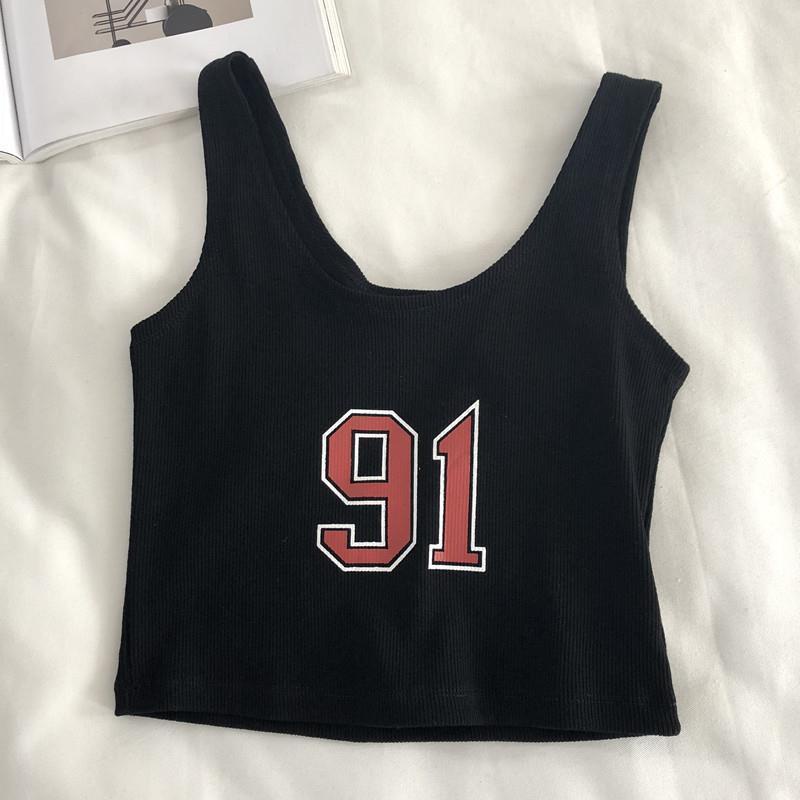 Áo hai dây dệt kim Ielgy co giãn in số phong cách thể thao thời trang Hàn Quốc