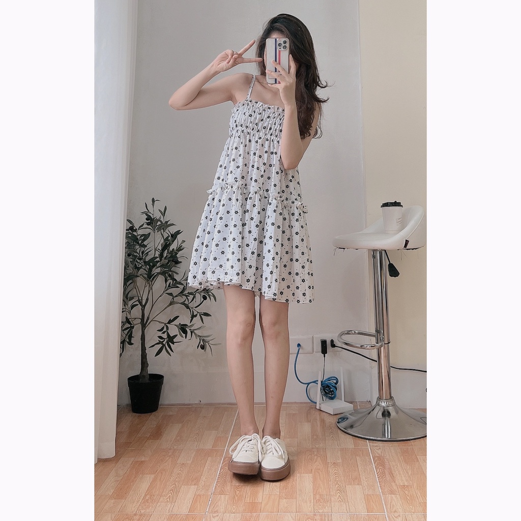 Đầm 2 Dây Hoa Chấm Bi PEONYB Nữ [FREESHIP] 🌸 Váy ngủ babydoll 3 tầng phối viền bèo tiểu thư mặc đi biển Ulzzang 🌸 | BigBuy360 - bigbuy360.vn