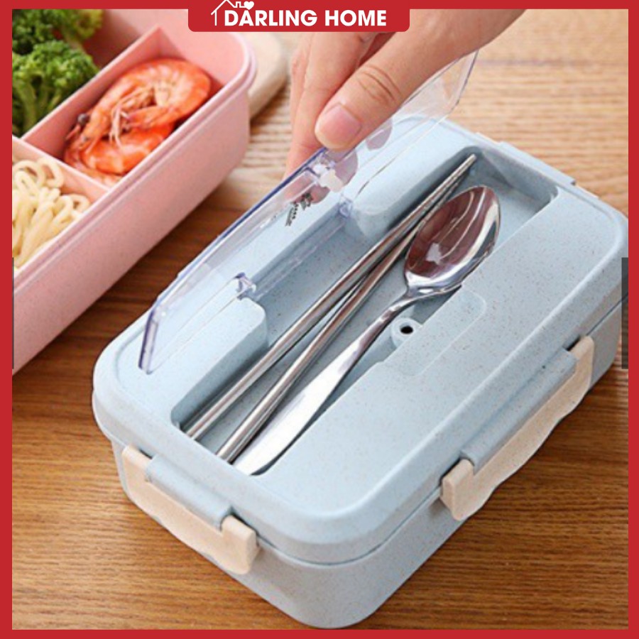 Hộp Cơm Lúa Mạch 3 Ngăn Văn Phòng Giữ Nhiệt Dễ Thương
