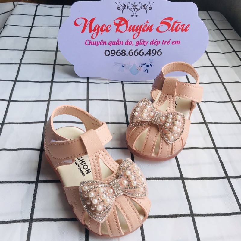 Dép sandal cao cấp tập đi trẻ em phối nơ phong cách vintage chống vấp cho bé gái