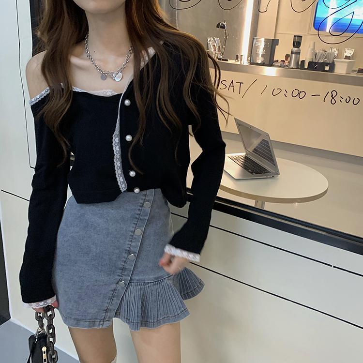 Áo Khoác Cardigan Màu Đen Tay Dài Thiết Kế Không Đồng Đều Không Đồng Đều Dành Cho Nữ