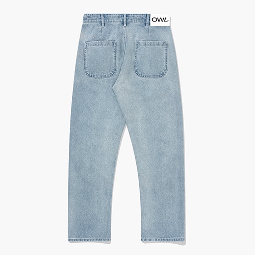 OWL BRAND® PLEATED RELAX JEANS - Quần jeans dài xếp ly ống rộng / Xanh